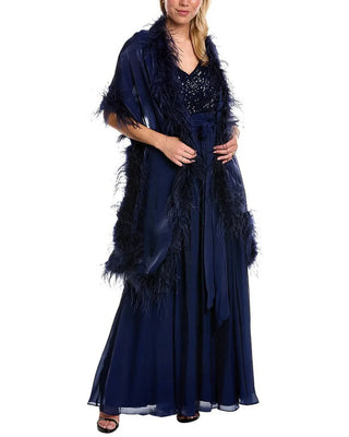 Badgley Mischka Feather Wrap sequin gown