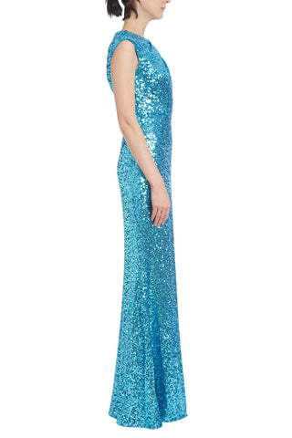 Badgley Mischka turquoise sequined mermaid gown