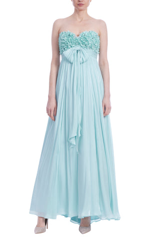 Badgley Mischka Strapless Chiffon Gown with Floral Bodice - SEAFOAM - FRONT 