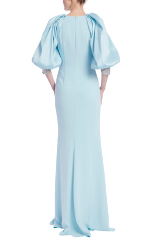 Badgley Mischka Beaded Cuff Jacket Column Gown - ICE BLUE - Back 