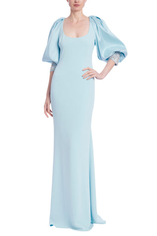 Badgley Mischka Beaded Cuff Jacket Column Gown - ICE BLUE - Front 