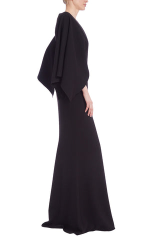 Badgley Mischka Heavy Stretch Crepe With Satin Trim Gown - BLACK - Side 