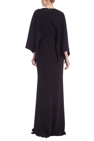 Badgley Mischka Heavy Stretch Crepe With Satin Trim Gown - BLACK - Back