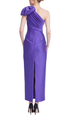 Badgley Mischka One Shoulder Bow Column Midi Dress - AMETHYST - Back 