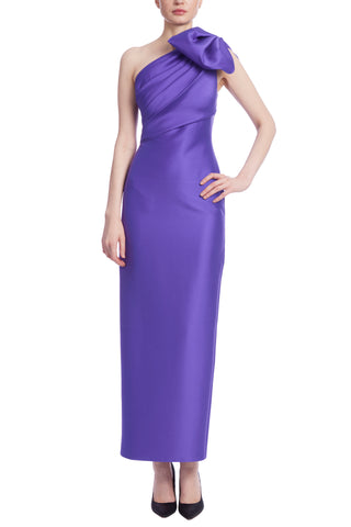 Badgley Mischka One Shoulder Bow Column Midi Dress - AMETHYST - Front 