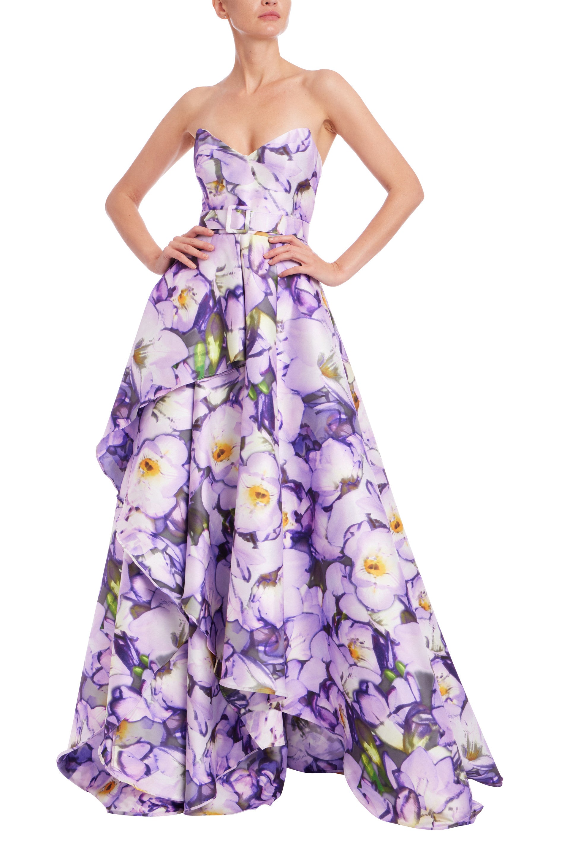 Badgley Mischka Strapless Sweetheart Neckline Floor-Length Cinched Belted Fold-Over Skirt A-Line Gown Dress Badgley Mischka Strapless Sweetheart Neckline Floor-Length Cinched Belted Fold-Over Skirt A-Line Gown Dress
