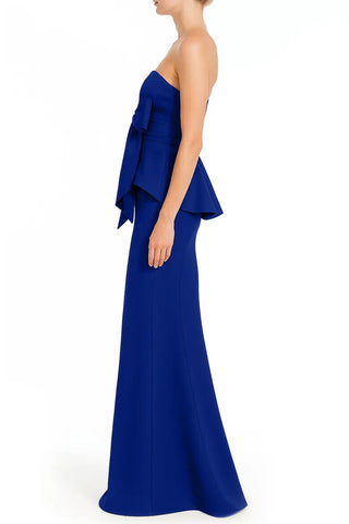 Badgley Mischka Sweetheart Neckline Open-Back Bow Detail Ruffled Peplum Mermaid Gown Dress