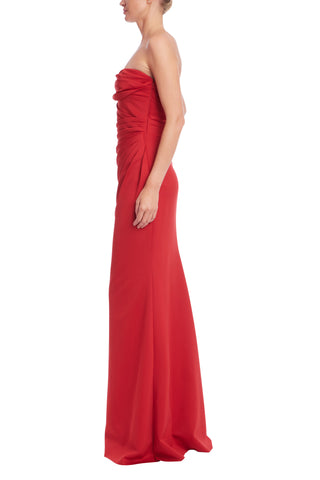 Badgley Mischka Strapless Straight Neckline Asymmetrical Ruching Draped Bodice Column Gown Dress
