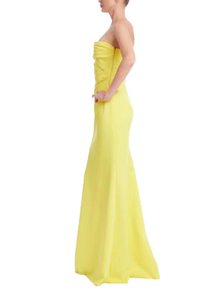 Badgley Mischka Strapless Straight Neckline Asymmetrical Ruching Draped Bodice Column Gown Dress