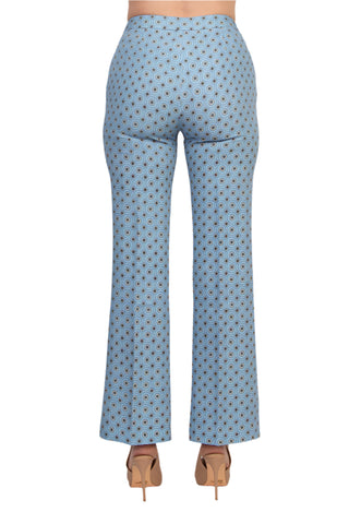 Elie Tahari Camryn Floral Side Seam Pockets Banded Waist Straight-Leg Pants - FRENCH BLUE - Back