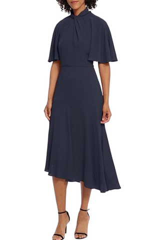 Maggy London Twist Neck Front Detail Bodice Dress - Navy - Front