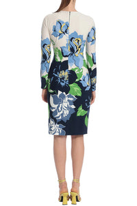 Maggy London Crew Neck Long Sleeve Floral Print Bodycon Jersey Dress