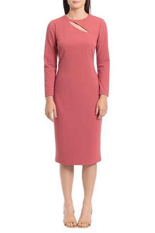 Maggy London Long Sleeve Keyhole Neck Scuba Crepe Sheath Dress - Rose - Front