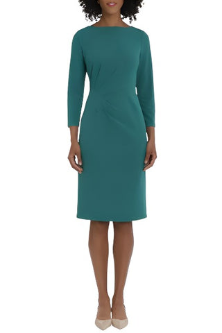 Maggy London Scuba Crepe Pleat Tuck Waist Dress - ALPINE GREEN - Front