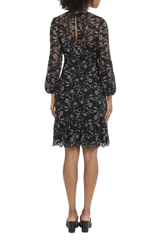 Maggy London Floral Lace Long Sleeve Fit & Flare Dress - Black Multi - Back