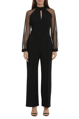 Maggy London Long Sleeve Jumpsuit - BLACK - Front