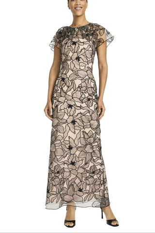 Maggy London Floral Lace Overlay Short Sleeve Maxi Dress Nude/Black Curated Brands Maggy London Floral Lace Overlay Short Sleeve Maxi Dress Nude/Black Curated Brands
