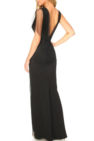 Katie May Olivia Black Plunging Neckline Hidden Zip Closure Center Twist Ruched Draped Gown Dress