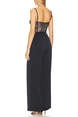 Katie May Bust Boned Bodice Adjustable Straps Back Zipper Closure Side Pockeets Wide-Leg Trousers Tink Jumpsuit - BLACK - Back