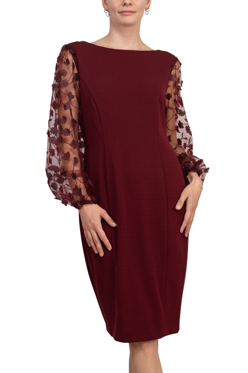 Connected Apparel Scuba Crepe 3D Sleeve Sheath Dress | Available at Curated Brands in Los Angeles Connected Apparel Scuba Crepe 3D Sleeve Sheath Dress | Available at Curated Brands in Los Angeles