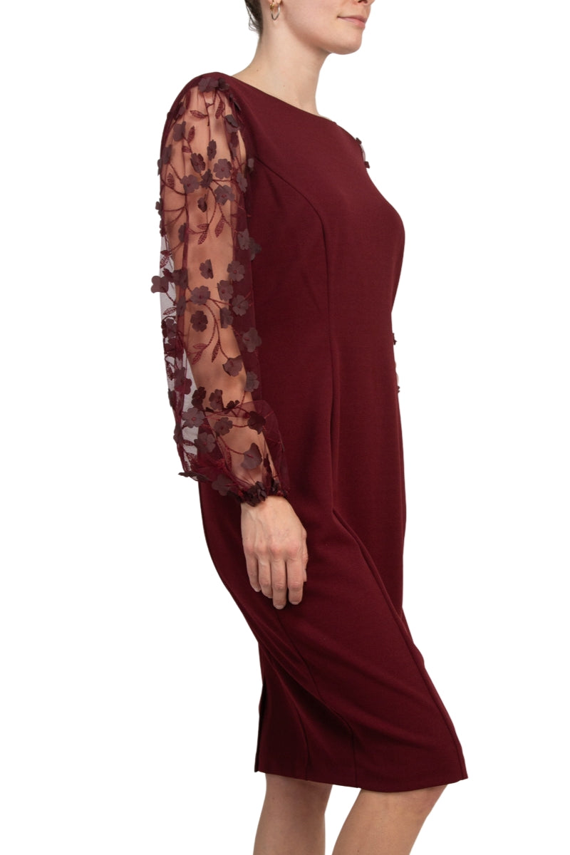 Connected Apparel Scuba Crepe 3D Sleeve Sheath Dress | Available at Curated Brands in Los Angeles Connected Apparel Scuba Crepe 3D Sleeve Sheath Dress | Available at Curated Brands in Los Angeles