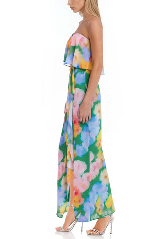 Badgley Mischka Felicity Strapless Self-Tie Waist Sash Popover Bodice Grazing Hem Gown Dress