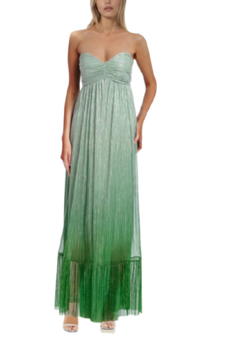 Badgley Mischka Sweetheart Neckline Empire Waist Shimmering Strapless Gown Dress - GREEN SILVER - Front