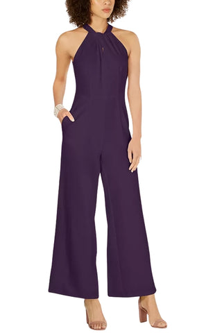 Julia Jordan Crossed Neck Keyhole Racerback Solid Crepe Jumpsuit