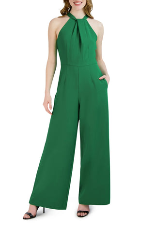 Julia Jordan Crossed Neck Keyhole Racerback Solid Crepe Jumpsuit