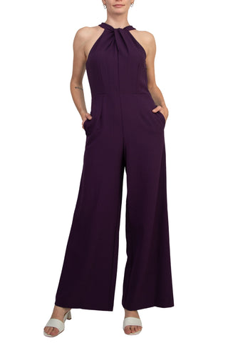 Julia Jordan Crossed Neck Keyhole Racerback Solid Crepe Jumpsuit