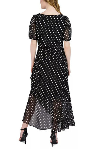 Julia Jordan Polka Dot Ruffled Maxi Dress - BLACK WHITE - Back