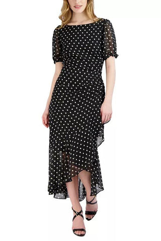 Julia Jordan Polka Dot Ruffled Maxi Dress - BLACK WHITE - Front
