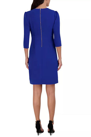 Julia Jordan Pleated Ruffled-Front Sheath Dress - MARINE - Back 