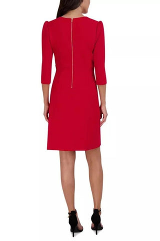 Julia Jordan Pleated Ruffled-Front Sheath Dress - SPRING RED - Back 