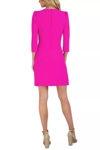 Julia Jordan Puffed-Shoulder Twist-Front Crepe Dress - FUCHSIA - back