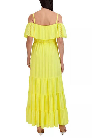 Julia Jordan Off-The-Shoulder Tiered Chiffon Maxi Dress - YELLOW - Back