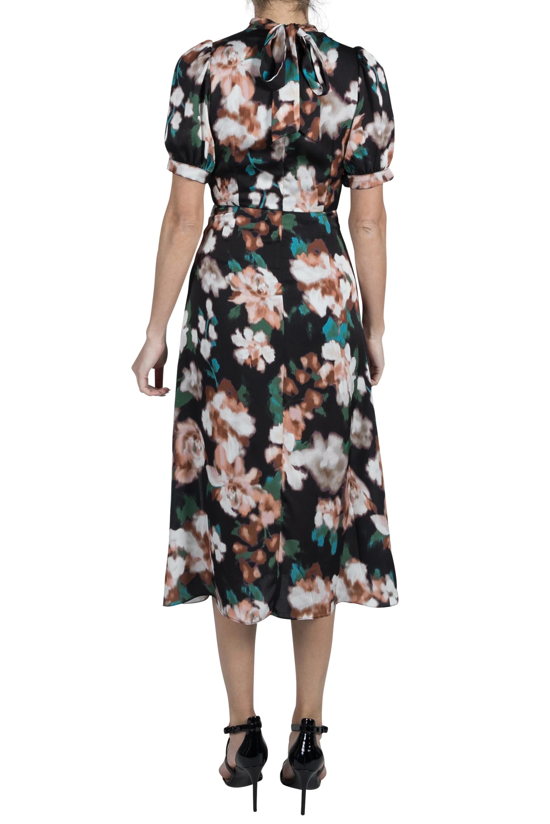 Donna Ricco Floral High Mock Neckline Short Puffed Sleeves Inset Waist Curated Brands Donna Ricco Floral High Mock Neckline Short Puffed Sleeves Inset Waist Curated Brands
