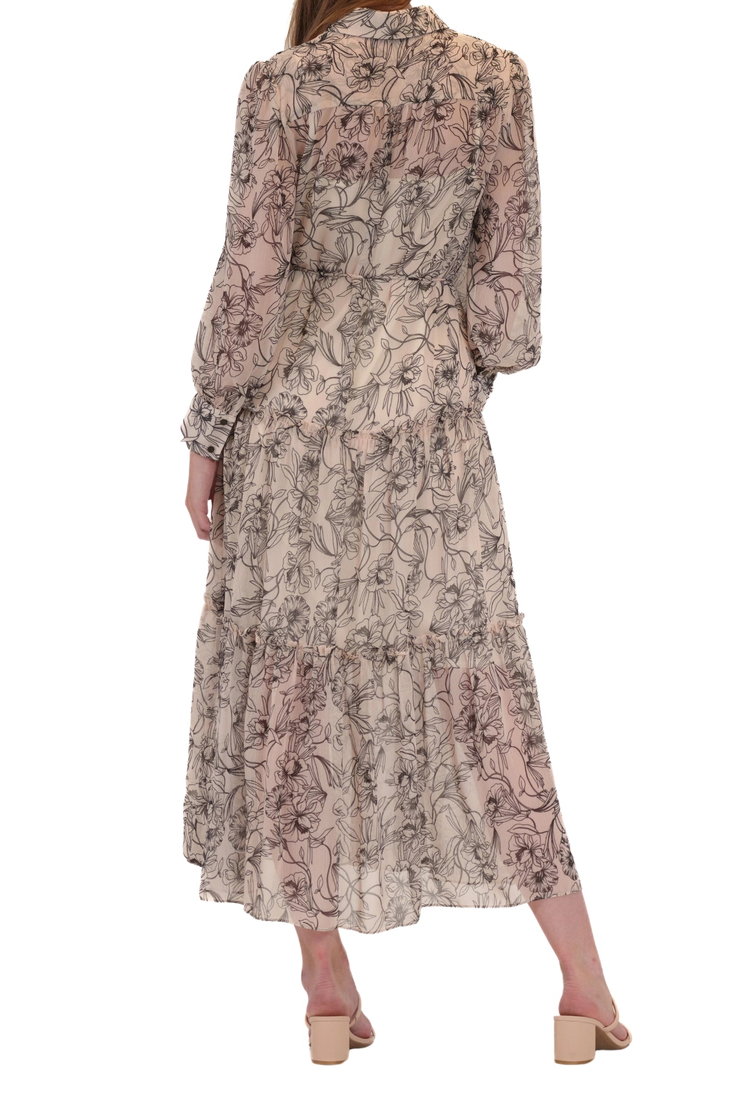 Julia Jordan Collared Tiered Chiffon Button Front Tie Belt Midi Shirt Dress | Available at Curated Brands in Los Angeles Julia Jordan Collared Tiered Chiffon Button Front Tie Belt Midi Shirt Dress | Available at Curated Brands in Los Angeles
