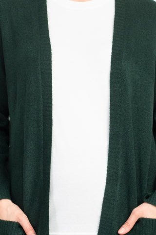 Velvet Heart Open Front Long Sleeve Ribbed Cuffs and Hem Knit Oversize Cardigan with Pockets - Forest Green - Detail