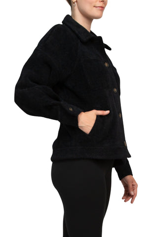 Velvet Heart Collared Button Closure Long Sleeve Knit Jacket with Pockets