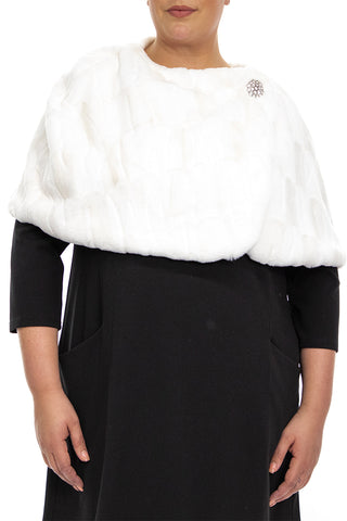 Wrap Over Faux Fur Capelet With Crystal Closure ( Plus Size ) - Ivory - Front