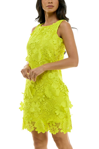 Nina Leonard Scoop Neck Crochet Lace Sheath Dress - KIWI - Side