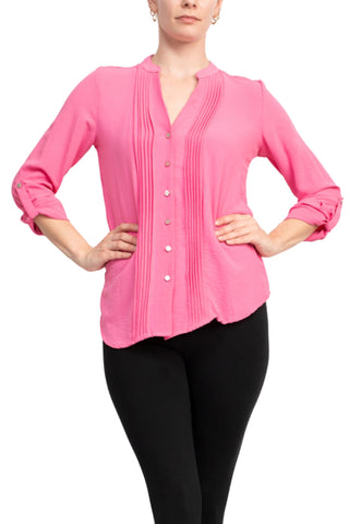 Notations Ruffled Colored Blouse - Pink Cosmo - Front