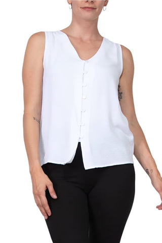 Notations Sleeveless Button Front Airflow Blouse - CONCH SHELL - Front