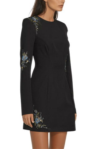 One 33 Social Camryn Crew Neckline Long Sleeves Embellished A-Line Black Mini Dress One 33 Social Camryn Crew Neckline Long Sleeves Embellished A-Line Black Mini Dress