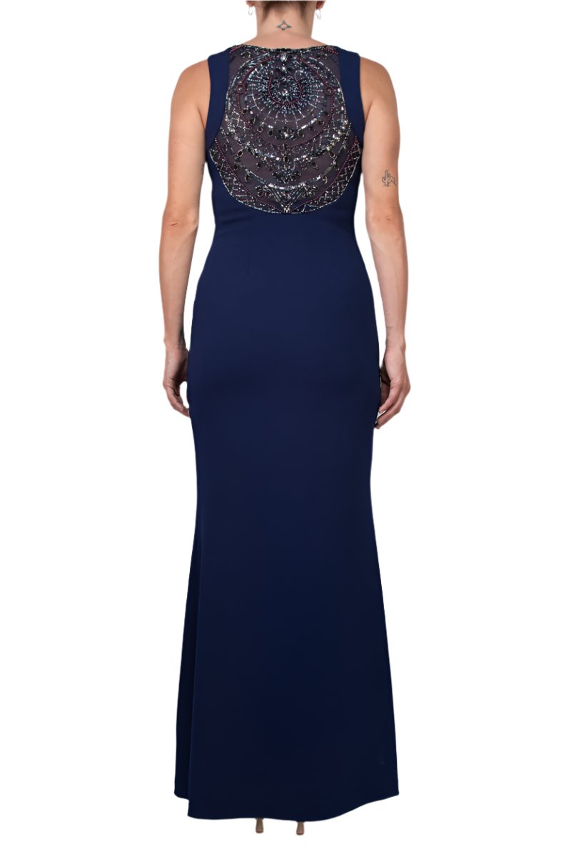 Aidan Mattox Keyhole Neck Sleeveless Beaded Sequin Rhinestone Back Keyhole Front Zipper Side Stretch Crepe Dress Aidan Mattox Keyhole Neck Sleeveless Beaded Sequin Rhinestone Back Keyhole Front Zipper Side Stretch Crepe Dress