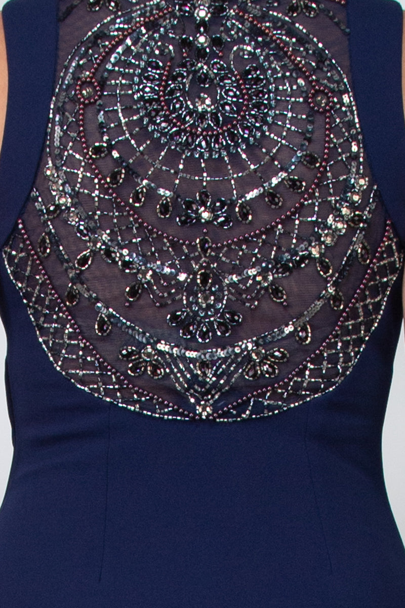 Aidan Mattox Keyhole Neck Sleeveless Beaded Sequin Rhinestone Back Keyhole Front Zipper Side Stretch Crepe Dress | Available at Curated Brands in Los Angeles Aidan Mattox Keyhole Neck Sleeveless Beaded Sequin Rhinestone Back Keyhole Front Zipper Side Stretch Crepe Dress | Available at Curated Brands in Los Angeles