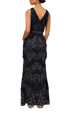 Aidan Mattox Mini Ruffled Beaded Gown - TWILIGHT - Back