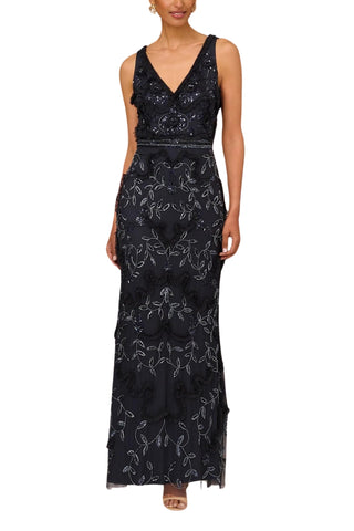 Aidan Mattox Mini Ruffled Beaded Gown - TWILIGHT - Front