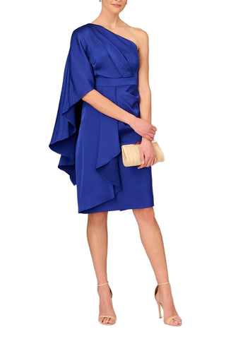 Aidan Mattox Draped One Shoulder Sheath Dress - ROYAL SAPPHIRE - Front Full View